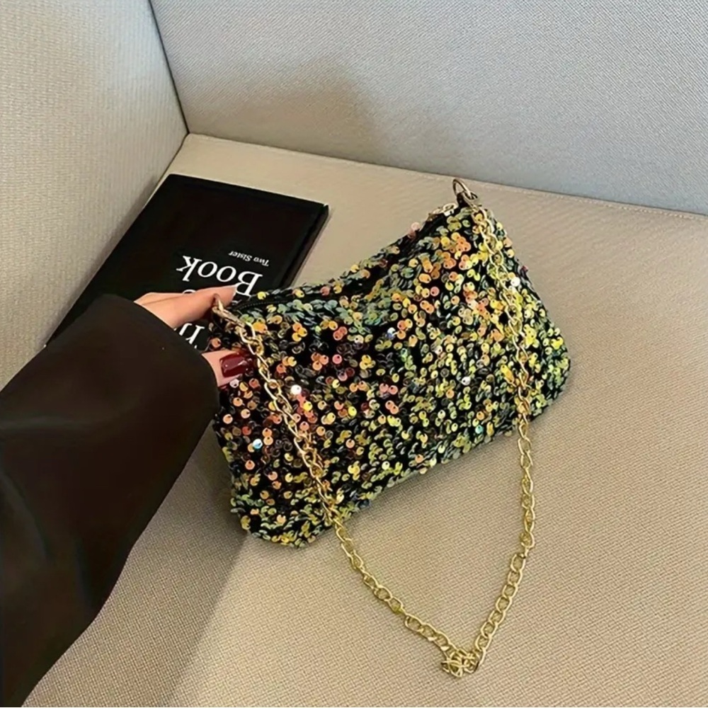 Gold Iridescent Geometric Sequin Crossbody Bag Party Purse